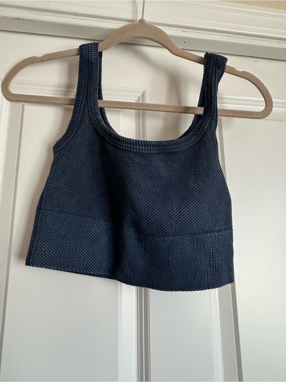 Nikibiki OS One Size Navy Blue Acid Washed Thin Ribbed Fitted Crop Tank Top